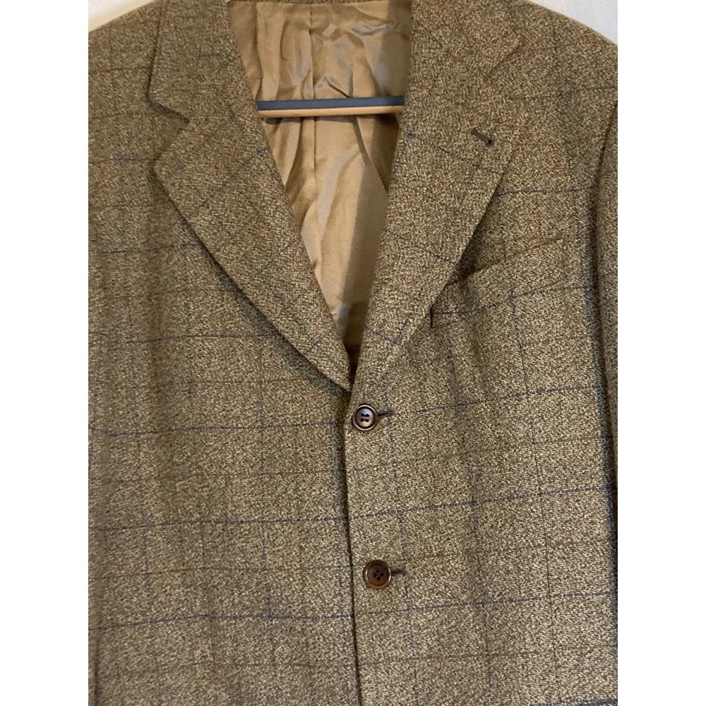 Hugo Boss‎ Einstein Blazer Sport Coat Cashmere Wool 40L Brown Beige Check